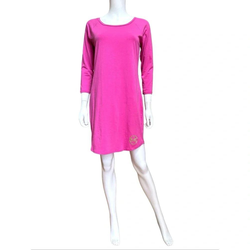 Michael Kors Hot Pink Mini Shift Dress With Gold Logo, S